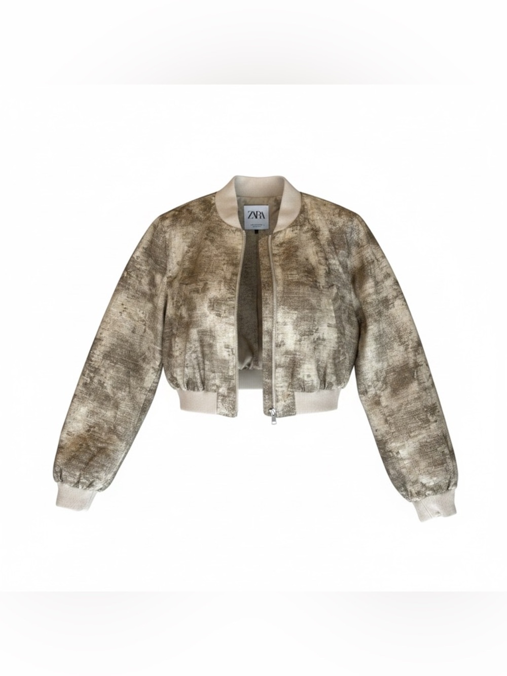 ZARA Neutral-Tone Textured Bomber Jacket - Picture 5 of 5